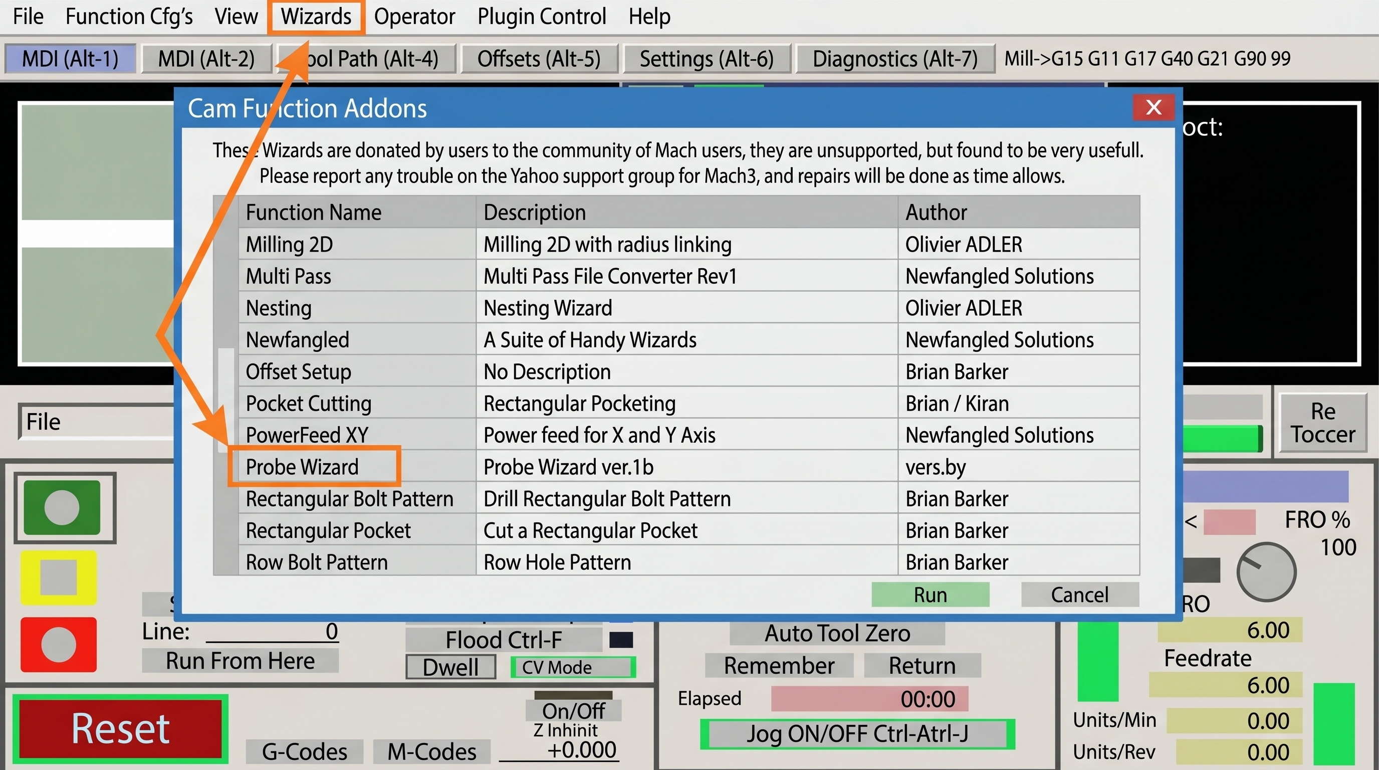 Mach3 Wizards Menu